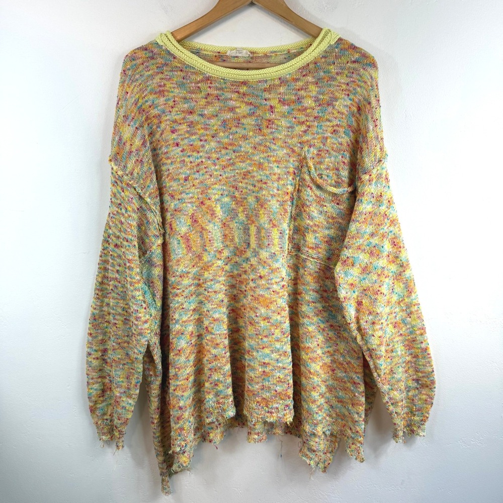 Easel Confetti Knit Oversized Sweater M Colorful Pocket Boho Artsy Lagenlook
